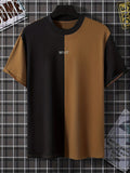kkboxly  Men's Colorblock Print Trendy T-shirt, Crew Neck Short Sleeve Tops, Graphic Tee Men's Clothes Summer, Men's Outfits