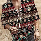 kkboxly kkboxly Ethnic Style Men's Boho Long Sleeve Henley Tee, Men's Casual Clothing For Spring Fall, Gift For Men