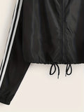 kkboxly  Striped Drawstring Zipper Hooded Jacket, Casual Long Sleeve Crop Outwear, Women's Clothing