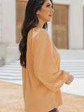 kkboxly  Solid Ruched Blouse, Elegant Crew Neck Long Sleeve Blouse, Women's Clothing