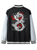 kkboxly  Mythic Creature Dragon Pattern Casual Lightweight Plush Varsity Jacket, Men's Jacket For Fall Winter Outdoor