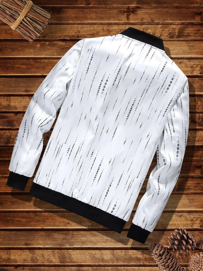 kkboxly  Number Print Lightweight Jacket, Men's Casual Baseball Collar Zip Up Jacket For Spring Fall