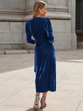 kkboxly  Solid V-neck Velvet Slim Dress, Elegant Dress For Party & Banquet, Women's Clothing