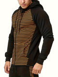 kkboxly  Stripe Pattern, Men's Zipper Hooded Jacket, Casual Comfy Loose Long Sleeve Hoodie, Men's Clothing