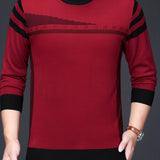 kkboxly  Men's Geometric Pattern Knitted Sweater, Casual Mid Stretch Breathable Pullover For Outdoor, Men's Clothing
