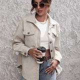 Solid Simple Shacket Jacket, Casual Button Front Long Sleeve Outerwear, Women's Clothing