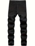 kkboxly  Slim Fit Classic Design Cotton Jeans, Men's Casual Street Style Solid Color Denim Pants For Spring Summer