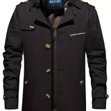 kkboxly  Men's Elegant Single Breasted Trench Coat For Fall Winter