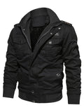 kkboxly  Warm Plush Fleece Cotton Jacket, Men's Casual Zipper Pockets Stand Collar Jacket Coat For Fall Winter