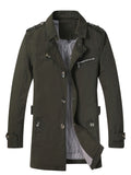kkboxly  Men's Lapel Button Design Trendy Comfy Cotton Jacket, Windproof Retro Wind Coat For Autumn Winter