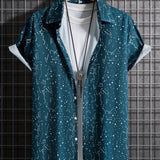 kkboxly  Milky Way Pattern Casual Short Sleeve Shirt, Men's Hawaiian Shirt For Summer Vacation Resort