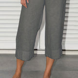 kkboxly  Plus Size Casual Capri Pants, Women's Plus Solid Straight Leg Summer Capri Pants