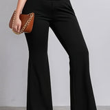 kkboxly  Plus Size Solid Flare Leg Pants, Elegant Pants For Spring & Summer, Women's Plus Size Clothing