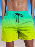 kkboxly  Men's Plus Size Gradient Color Shorts Beach Pants Holiday Shorts, Elastic Drawstring Sports Short Pants