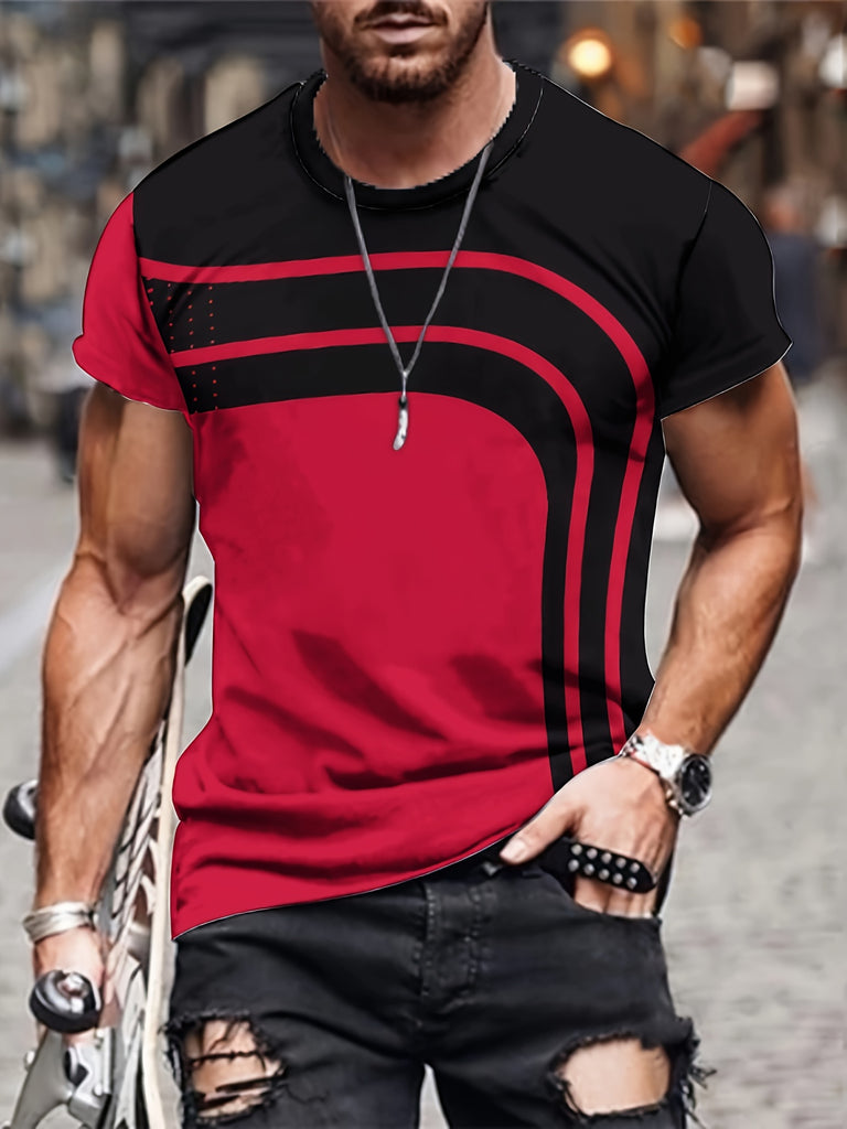 kkboxly  Men's Geometric Striped Novelty T-Shirt - Casual Summer Tee with Classic Pattern