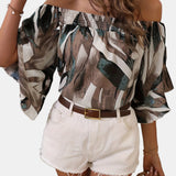 kkboxly  Allover Print Off Shoulder Blouse, Casual Blouse For Spring & Summer, Women's Clothing