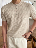 kkboxly  Men's Solid Color Half Button Cable Knit Top