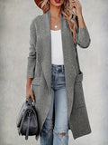 kkboxly  Solid Pocket Open Front Cardigan, Casual Long Sleeve Lapel Cardigan, Women's Clothing