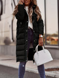 kkboxly  Button Front Hoodie Puffy Coat, Casual Long Sleeve Warm Outwear For Winter, Women's Clothing