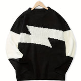 kkboxly  All Match Knitted Color Block Sweater, Men's Casual Warm High Stretch Crew Neck Pullover Sweater For Men Fall Winter