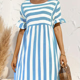 Kkboxly  Short Sleeve Beach Dress, Crew Neck Vacation Casual Dress For Summer & Spring, Women's Clothing