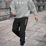 2pcs, Paris Print, Men's Hoodie And Joggers Set For Spring And Fall