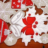 Embroidered Christmas Table Runner 1PC - Polyester Festive Table Decor with Holly, Gift, and Snowflake Patterns - 13.78x70.08inch Rectangular Floral Holiday Table Runner for Dining & Kitchen Decor