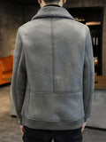 kkboxly  Men's Winter Casual Vintage Fleece Warm Fur Integrated Grain Suede Jacket Long Sleeve Zipper Thick Jacket With Lapels
