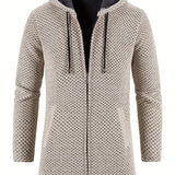 kkboxly  Warm Fleece Hooded Knitting Cardigan, Men's Casual Stretch Zip Up Overcoat For Fall Winter