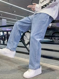 Loose Fit Jeans, Men's Casual Wide Leg Street Style Solid Color Denim Pants For Spring Fall