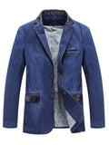 kkboxly  Elegant Button Up Denim Jacket, Casual Flap Pocket Blazer For Business Leisure Activities