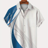 kkboxly  Men's Gradient Geometric Art Button-up Lapel Shirt, Fashion Sports Tee, Loose Casual Comfy Top, Men's Plus Size Clothing