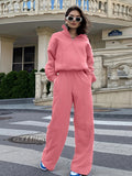 kkboxly  Casual Solid Two-piece Set, Zipper Front Long Sleeve Top & Slant Pocket Wide Leg Pants Outfits, Women's Clothing