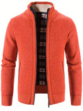 kkboxly  Warm Stand Collar Fleece Jacket, Men's Semi-formal Comfortable Solid Color Zip Up Knitted Cardigan For Spring Fall