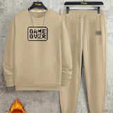 kkboxly  GAME OVER Print, Men's 2Pcs Outfits, Casual Crew Neck Long Sleeve Pullover Sweatshirt And Drawstring Sweatpants Joggers Set For Spring Fall, Men's Clothing