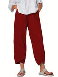 kkboxly  Minimalist Slant Pockets Cropped Pants, Casual Elastic Waist Pants For Spring & Summer, Women's Clothing