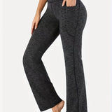 kkboxly  Space Dye Wide Leg Pants, Casual Workout High Waist Pants, Women's Clothing