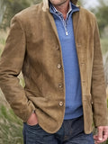 Men's Casual Button Up Blazer, Retro Solid Color Jacket For Fall Winter