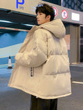 kkboxly  Men's Stylish Solid Puffer Coat With Pockets, Casual Breathable Zip Up Long Sleeve Warm Hooded Top For City Walk Street Hanging Winter Outdoor Activities