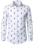 kkboxly  Men's Fashion Anchor Graphic Print Shirt For Spring/autumn, Oversized Long Sleeve Shirt For Males, Men's Clothing, Plus Size