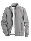 kkboxly  Classic Design Lightweight Jacket, Men's Casual Zip Up Stand Collar Zipper Pockets Jacket Coat For Spring Fall