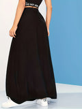 Solid Ruffle Hem Maxi Skirt, Casual High Waist Loose Skirt With Pocket, Women's Clothing