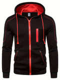 kkboxly  Contrast Color Design Men's Hooded Jacket Casual Long Sleeve Hoodies With Zipper Hooded Coat For Autumn Winter