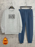 kkboxly  GAME OVER Print, Men's 2Pcs Outfits, Casual Crew Neck Long Sleeve Pullover Sweatshirt And Drawstring Sweatpants Joggers Set For Spring Fall, Men's Clothing