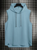 kkboxly  Mens Basic Slightly Stretch Hooded Sleeveless Drawstring Vest, Male Clothes For Summer