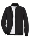 kkboxly  Classic Design Varsity Jacket, Men's Casual Baseball Jacket Coat Regular Fit College Hipster Windbreaker For Spring Autumn