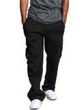 kkboxly  Plus Fleece Warm Men's Solid Loose Drawstring Cargo Pants With Multi-pocket For Winter Outdoor, All-match Pants