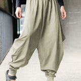 kkboxly kkboxly  Men's Solid Cotton Harem Pants, Casual Streetwear Loose Pants For Outdoor