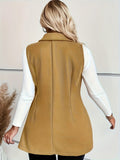kkboxly  Plus Size Casual Vest Coat, Women's Plus Solid Double Button Lapel Collar Vest Coat