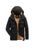 kkboxly  Men's Multi-pocket Windproof Waterproof Cargo Jacket Warm Coats Fleece Lined Military Jackets Cotton With Removable Hood